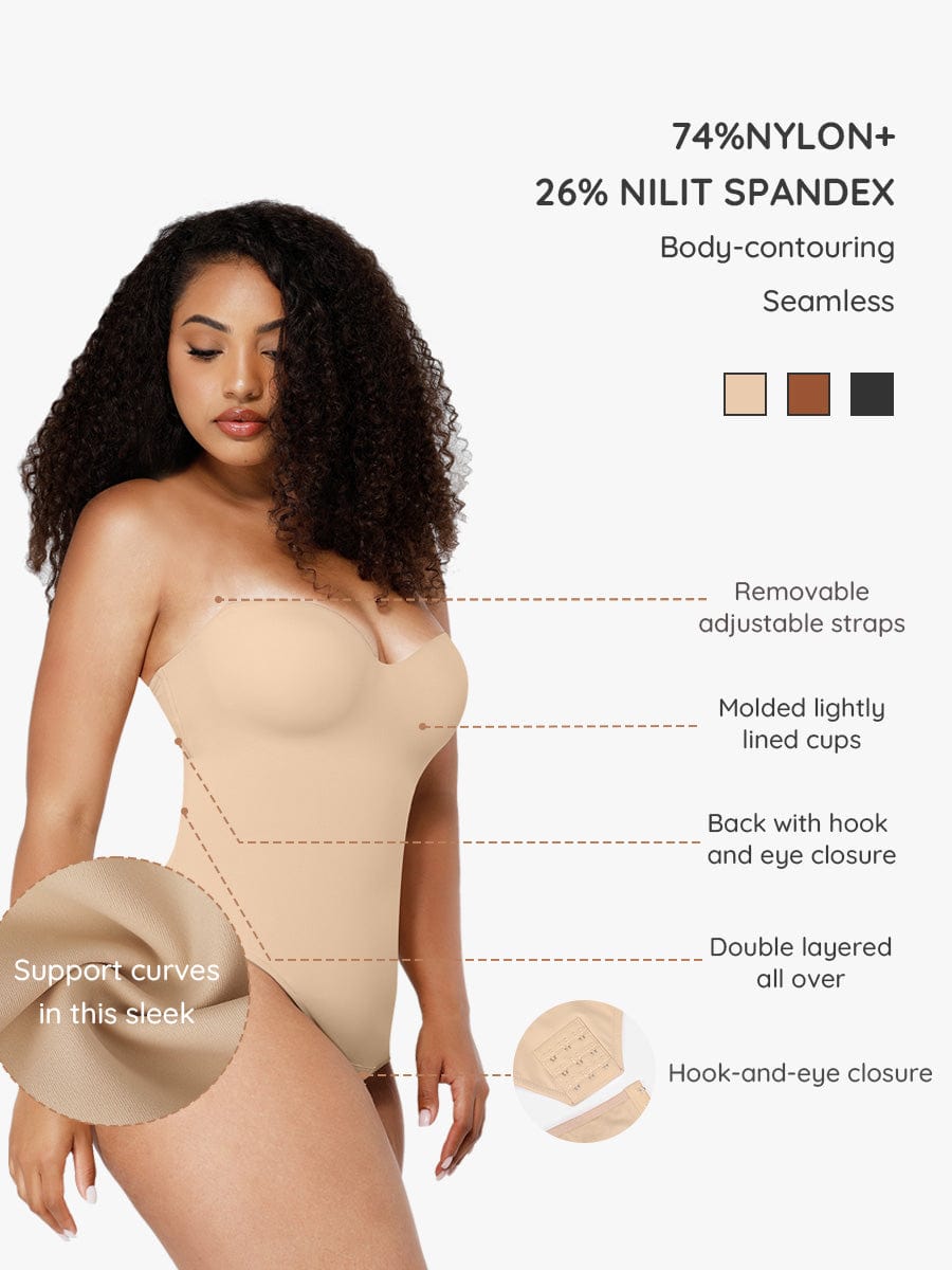 One-Piece Underwire Strapless Cups Waist And Abdomen Shaping Thong Bodysuit