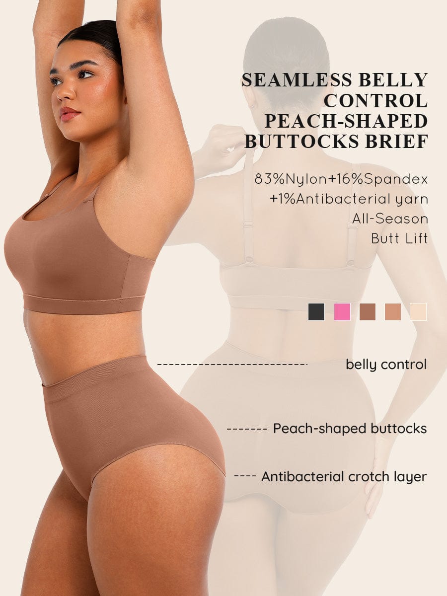 Seamless High-Waist Tummy Control Antibacterial Peach Hip Brief