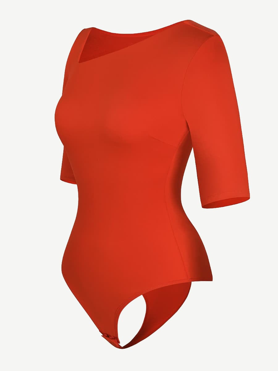 Wholesale Tank Top Tight Thong Bodysuit With A Slant Cut Collar And Half Sleeves