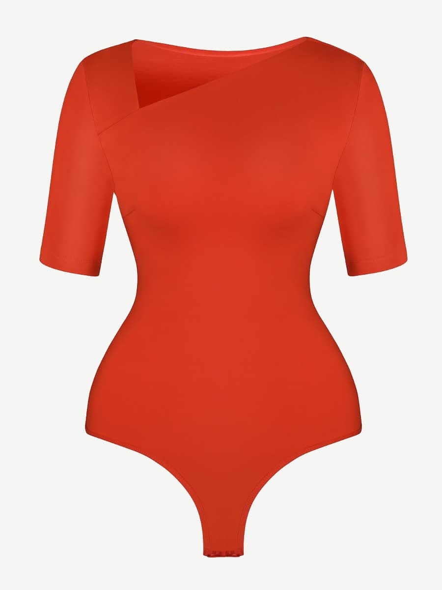 Wholesale Tank Top Tight Thong Bodysuit With A Slant Cut Collar And Half Sleeves