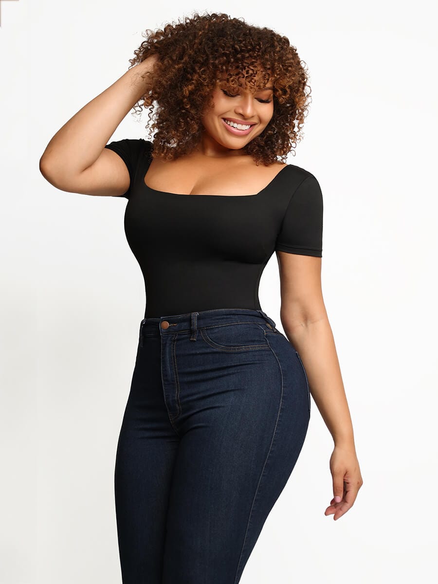 [USA Warehouse] Wholesale Square-Neck Short-Sleeve Tummy control Bodysuit