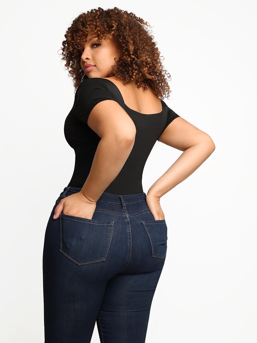 [USA Warehouse] Wholesale Square-Neck Short-Sleeve Tummy control Bodysuit