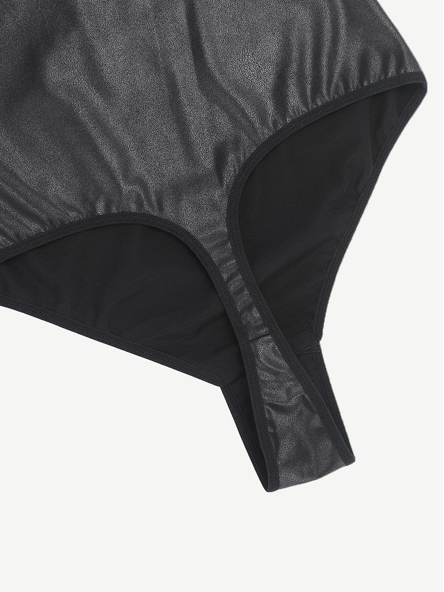 Wholesale High Elastic Faux Leather Deep V-neck Abdomen Tightening Bodysuit