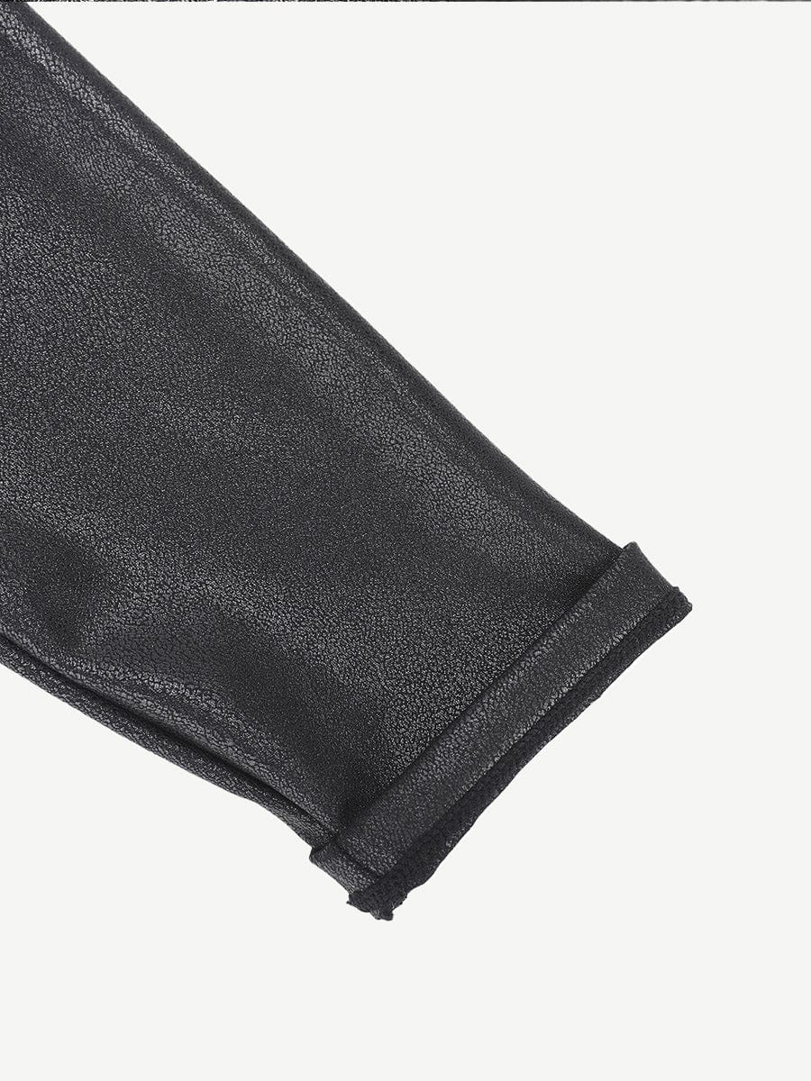 Wholesale High Elastic Faux Leather Deep V-neck Abdomen Tightening Bodysuit