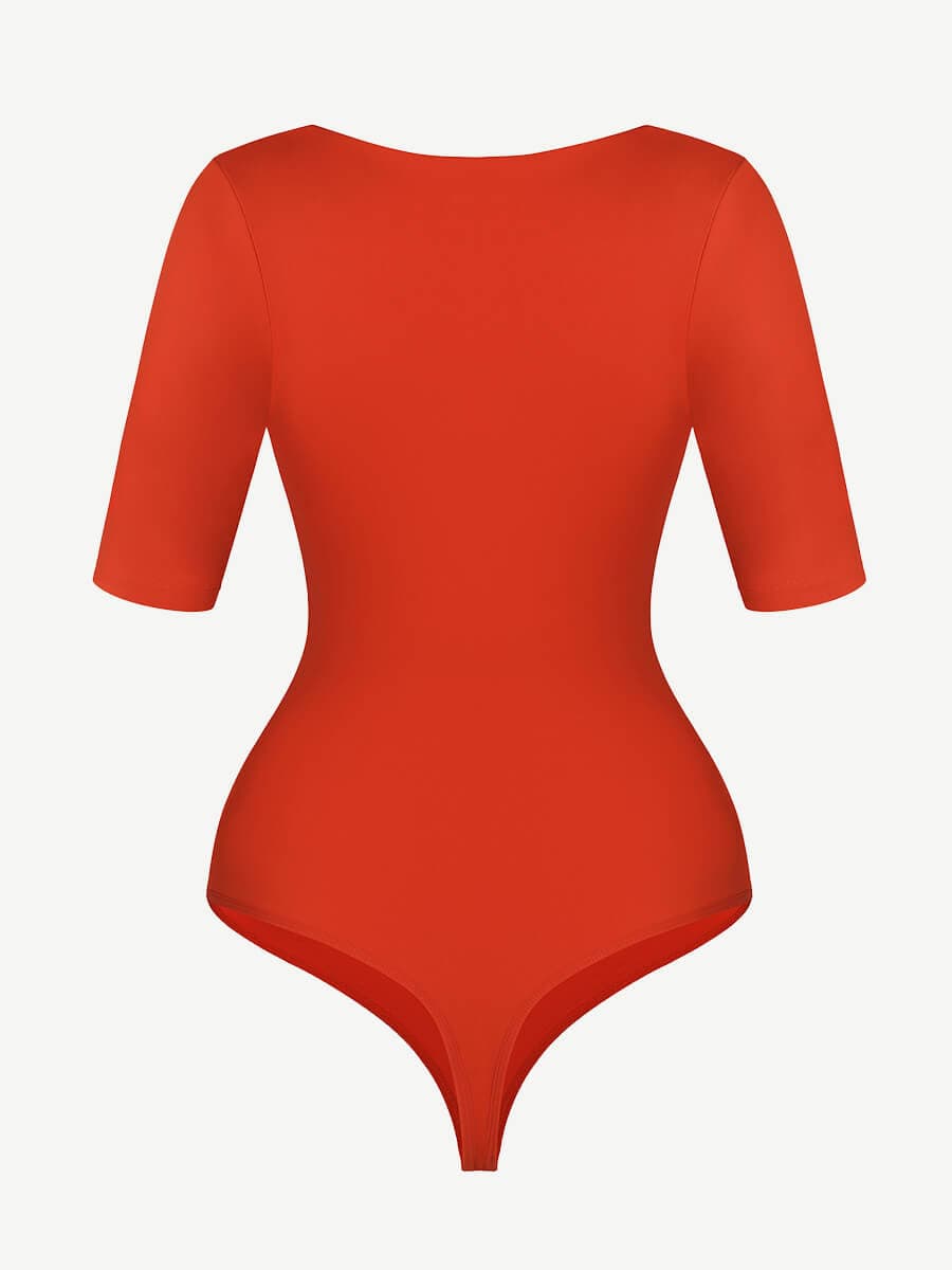 Wholesale Tank Top Tight Thong Bodysuit With A Slant Cut Collar And Half Sleeves