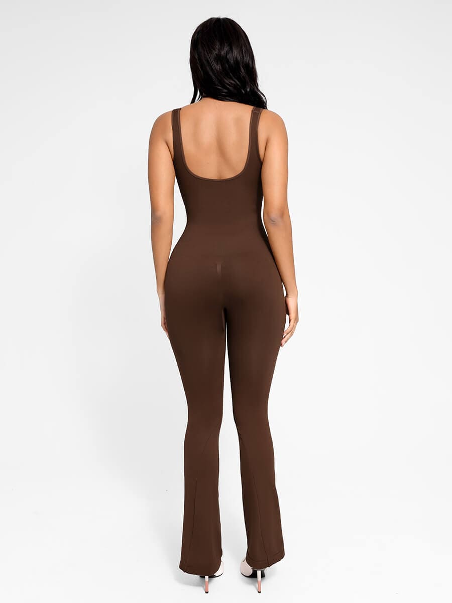 Wholesale Seamless Square Neck U-Back Flared Jumpsuit
